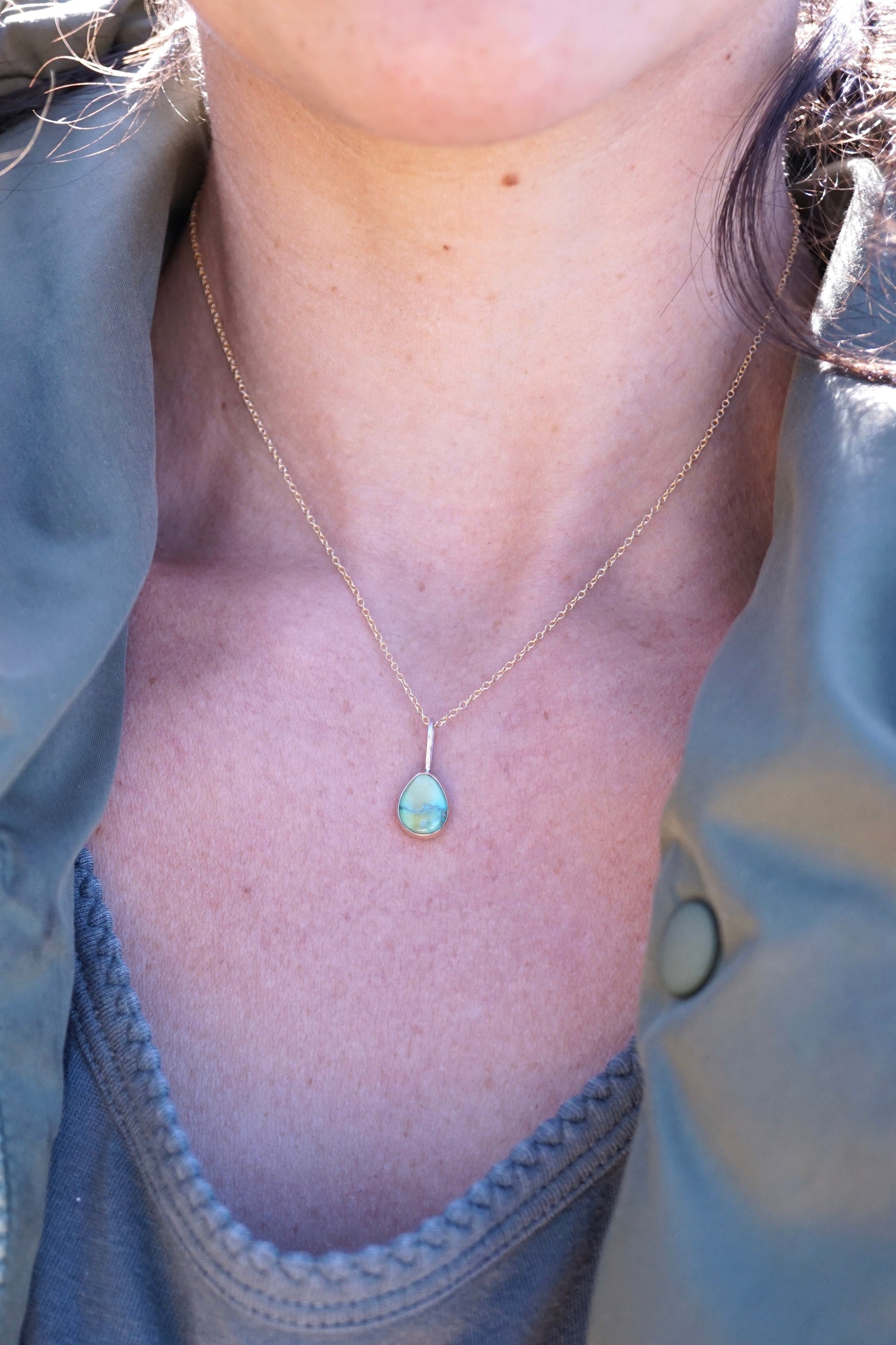 sonoran gold turquoise necklace with 14k bezel - Lumenrose