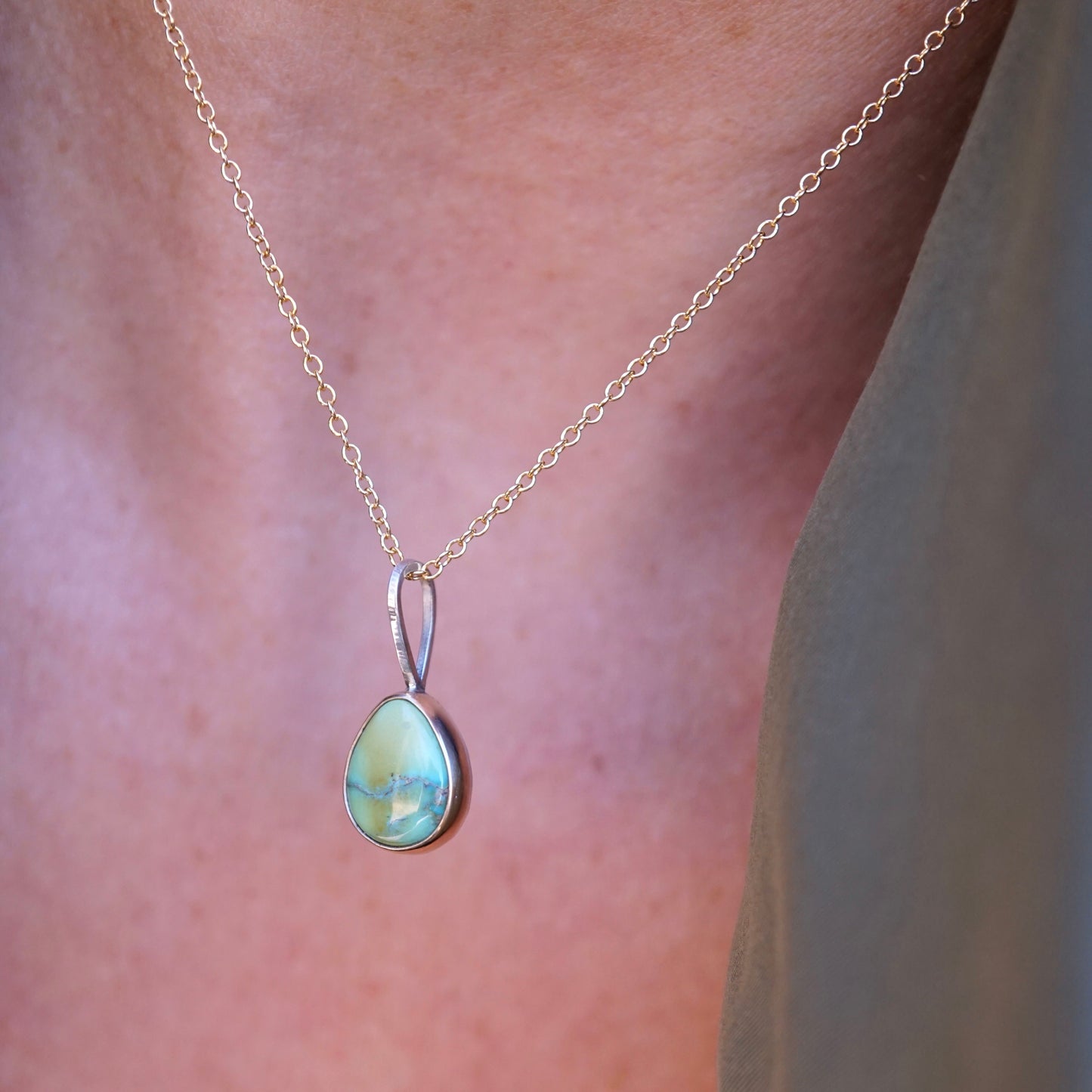 sonoran gold turquoise necklace with 14k bezel - Lumenrose