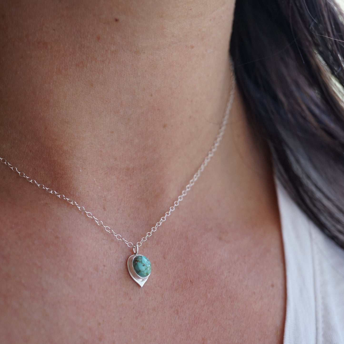 teeny tiny carico lake turquoise + silver necklace - Lumenrose