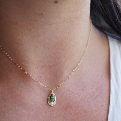 teeny tiny green royston turquoise + 14k goldfill necklace - Lumenrose