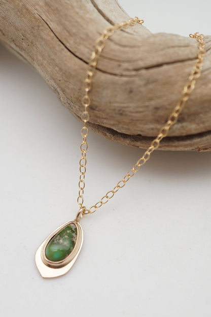 teeny tiny green royston turquoise + 14k goldfill necklace - Lumenrose