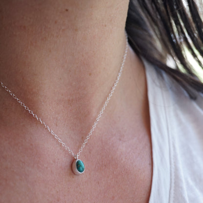 teeny tiny high grade cheyenne turquoise + silver necklace - Lumenrose