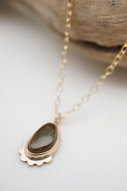 teeny tiny olive royston turquoise + 14k goldfill necklace - Lumenrose