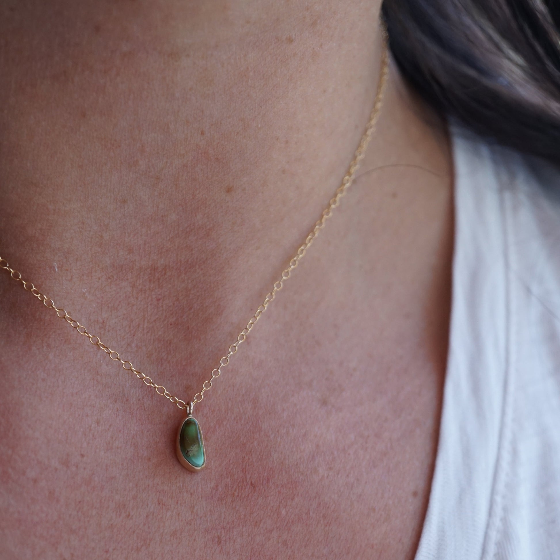 teeny tiny ombre royston turquoise + 14k goldfill necklace - Lumenrose