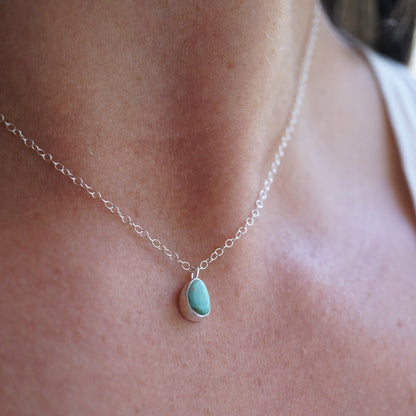 teeny tiny royston turquoise + silver necklace - Lumenrose