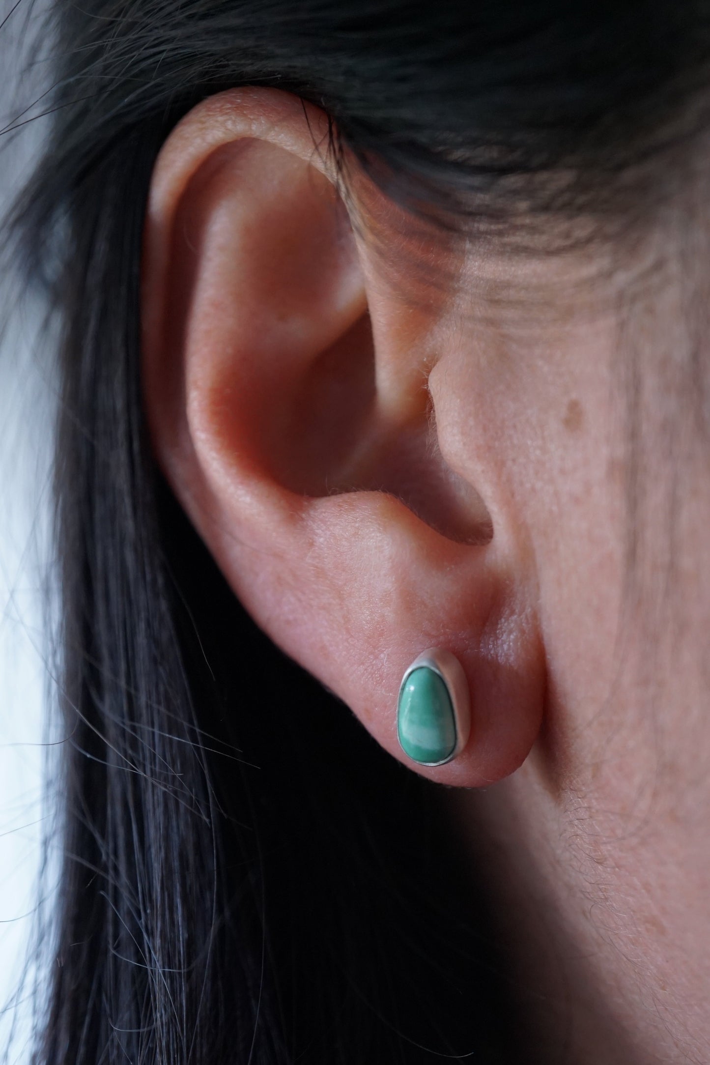 teeny tiny royston turquoise + silver stud earring pair - Lumenrose