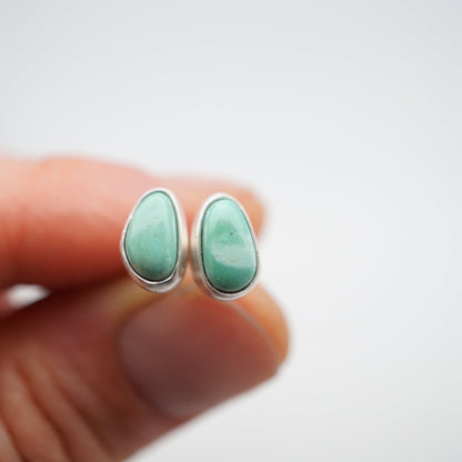 teeny tiny royston turquoise + silver stud earring pair - Lumenrose