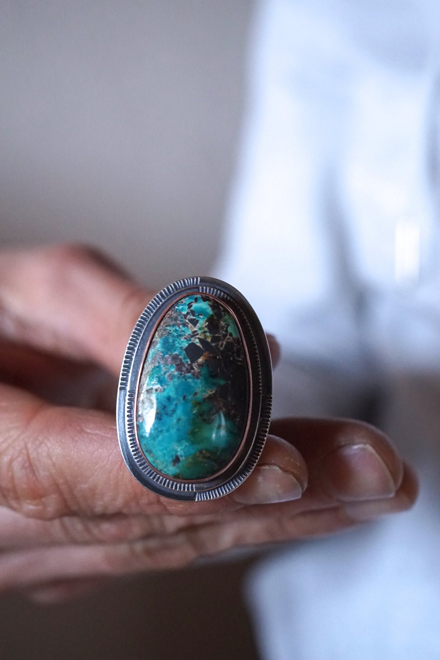 thunder mountain turquoise ring with copper accents - size 10 - Lumenrose