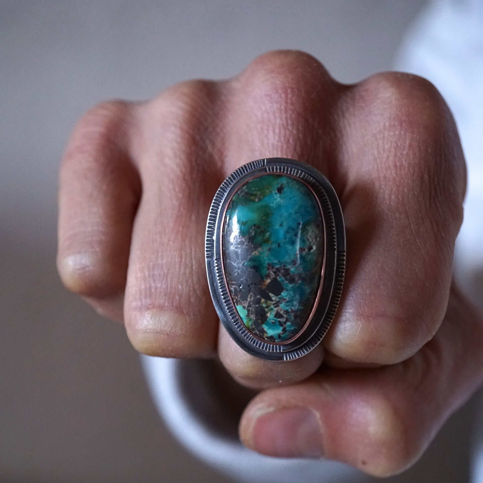 thunder mountain turquoise ring with copper accents - size 10 - Lumenrose