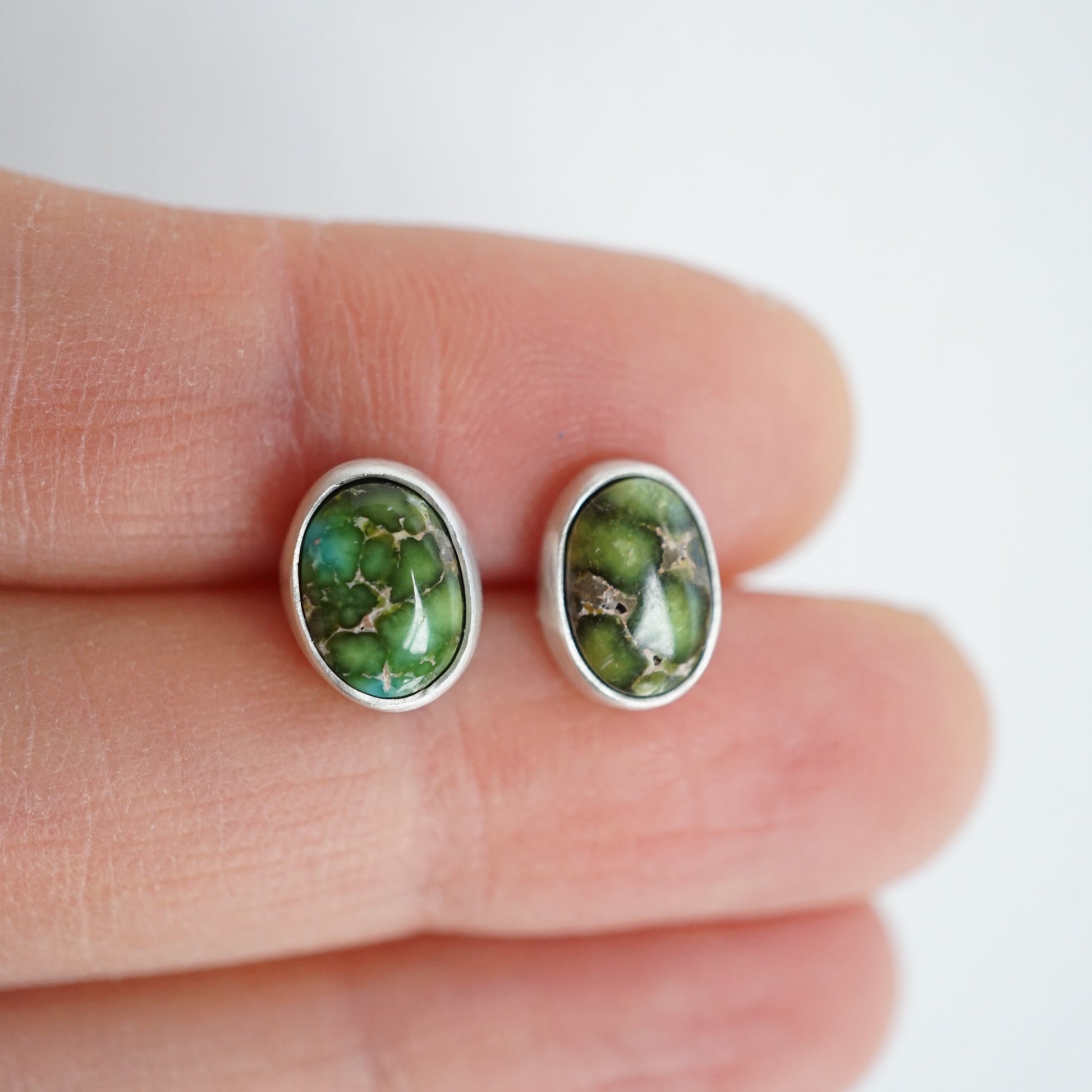 tiny rich green sonoran gold turquoise studs - Lumenrose