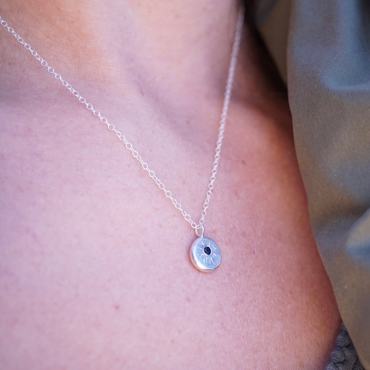 tiny sparkle necklace with black sapphire - Lumenrose