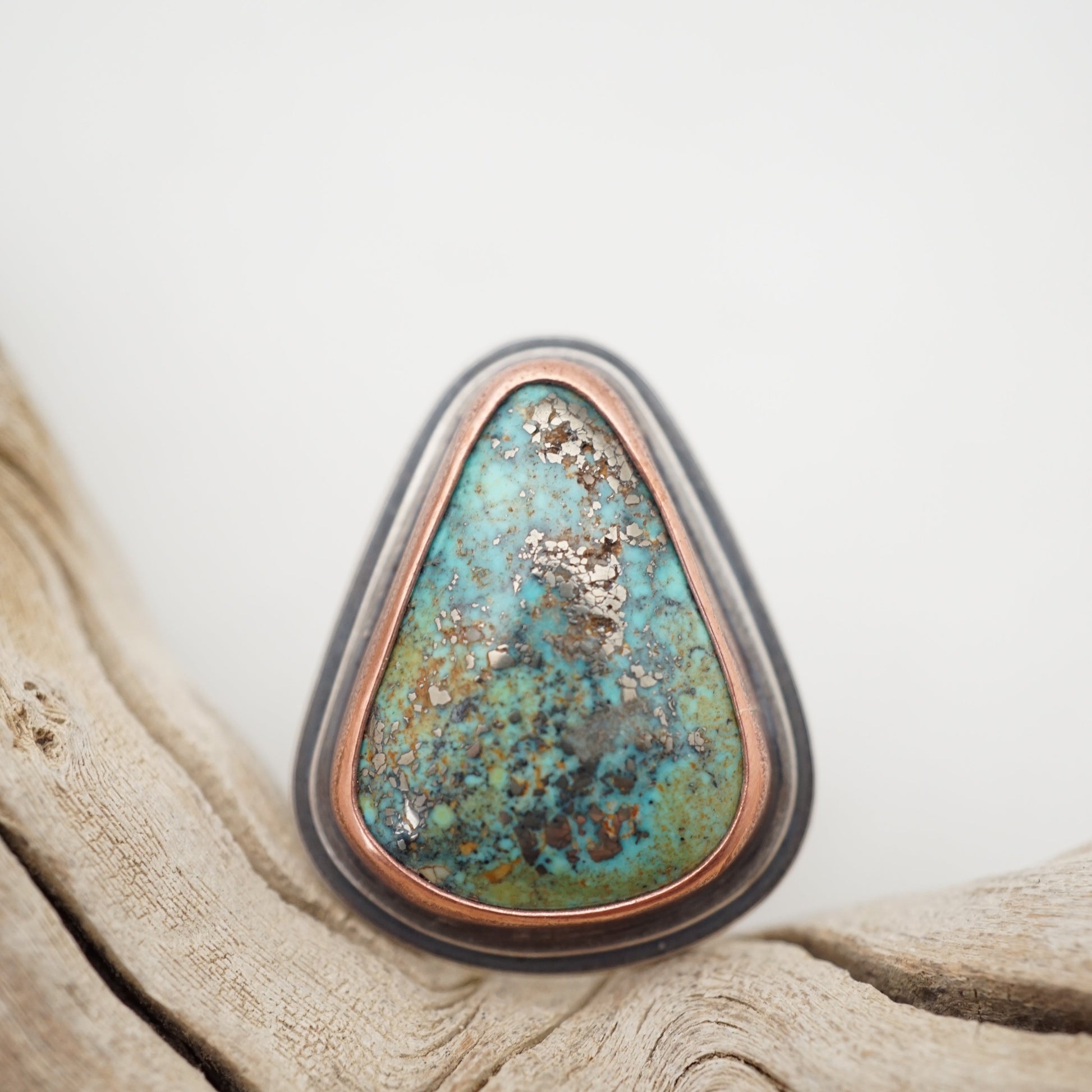 turquoise mountain turquoise ring with copper bezel - size 7.5 - Lumenrose