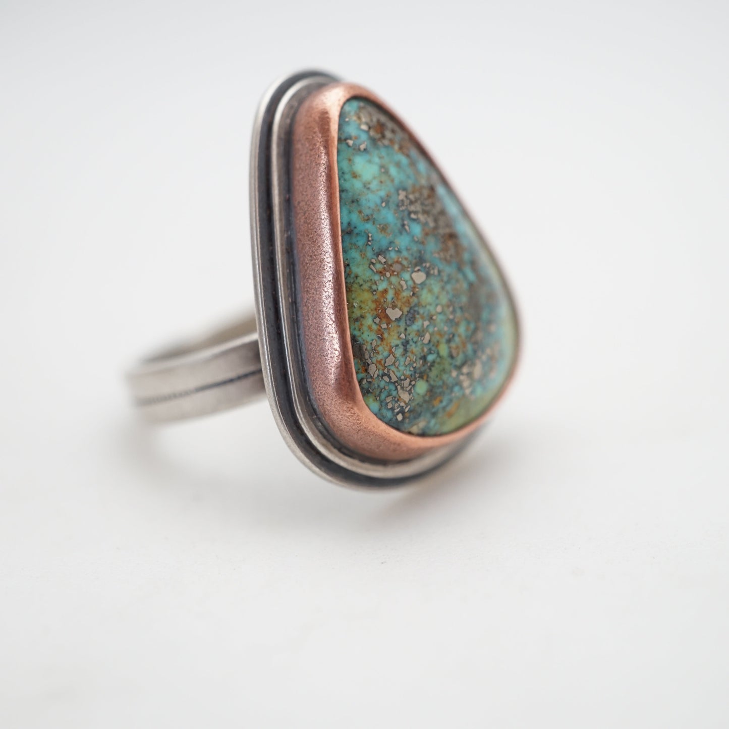 turquoise mountain turquoise ring with copper bezel - size 7.5 - Lumenrose