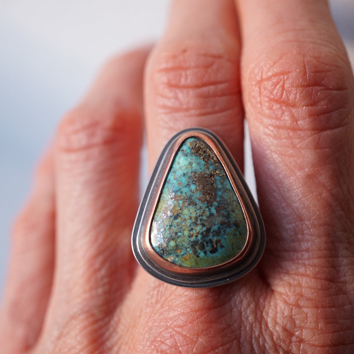 turquoise mountain turquoise ring with copper bezel - size 7.5 - Lumenrose