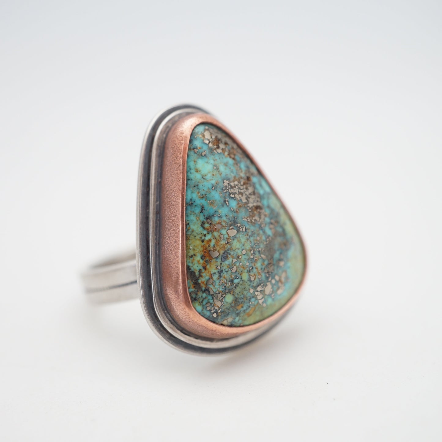 turquoise mountain turquoise ring with copper bezel - size 7.5 - Lumenrose