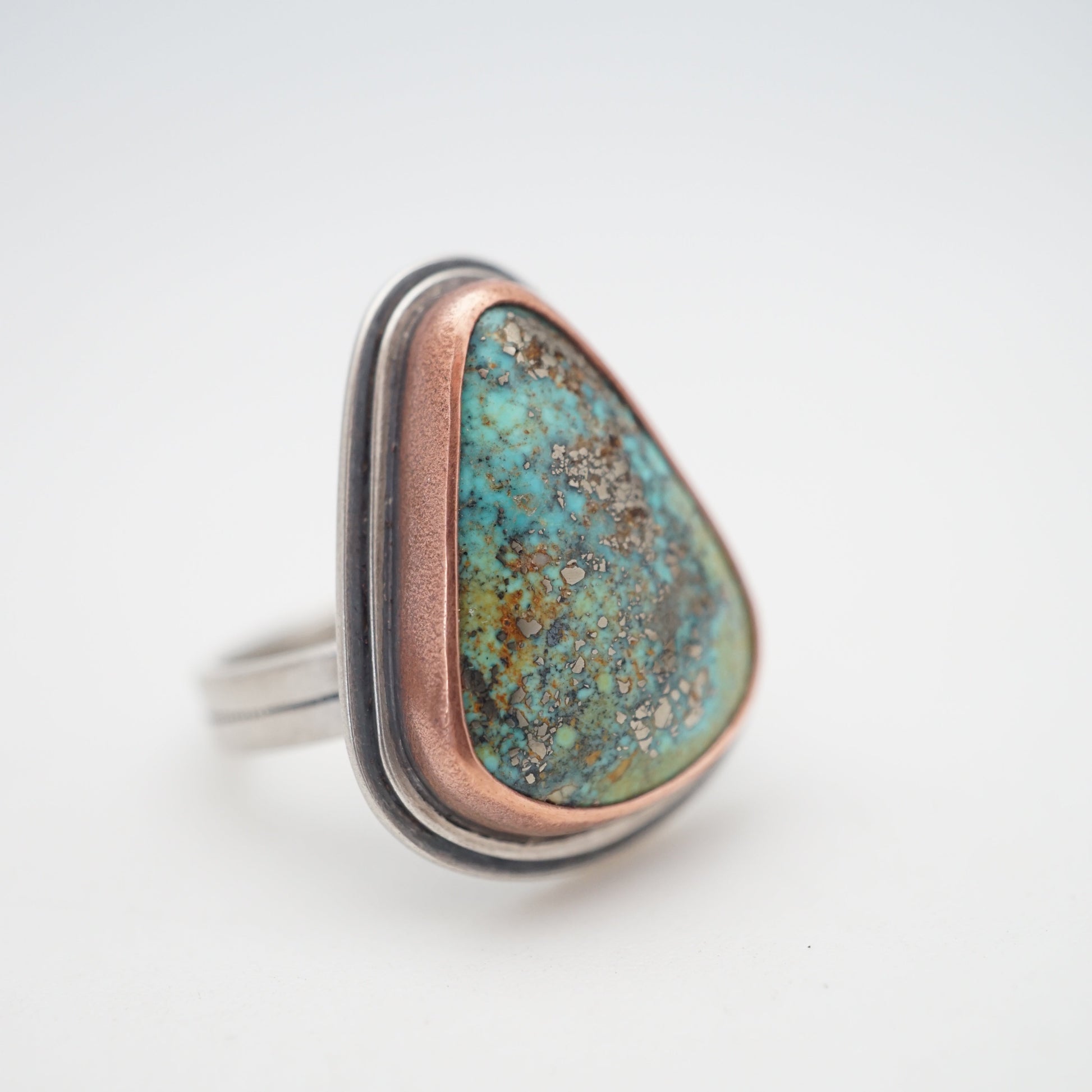 turquoise mountain turquoise ring with copper bezel - size 7.5 - Lumenrose