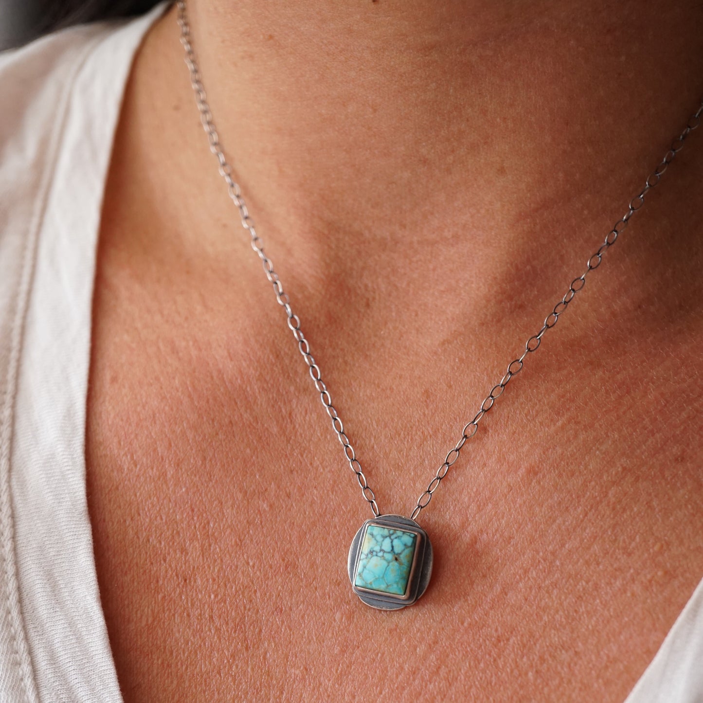 turquoise mountain turquoise square necklace - Lumenrose