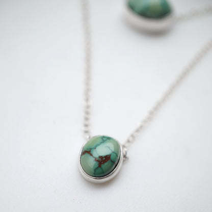 two stone dainty necklace - high grade cheyenne turquoise - Lumenrose