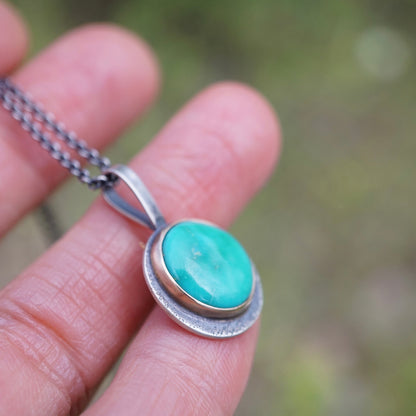 whitewater turquoise round pendant with 14k gold bezel - Lumenrose